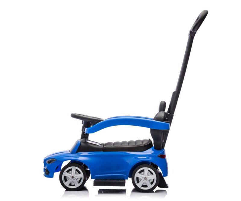 Masinuta copii fara pedale 3 in 1 Mercedes C-Class Deluxe Blue Milly Mally, roti din cauciuc, scaun din piele ecologica, volan echipat cu sunete realiste, suport pentru picioare, bara de protectie, 12-36 luni