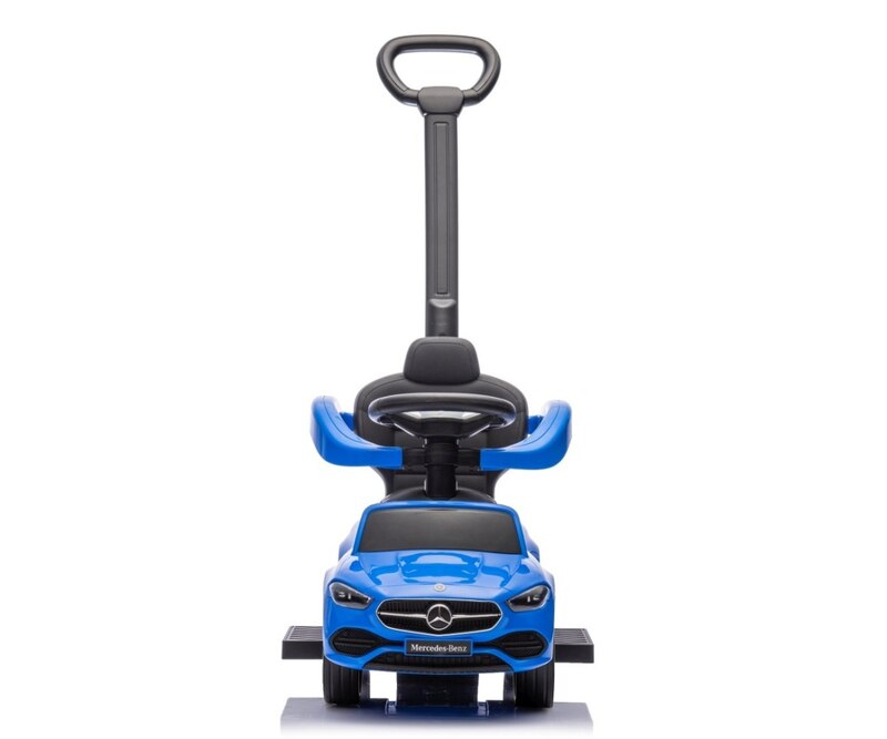 Masinuta copii fara pedale 3 in 1 Mercedes C-Class Deluxe Blue Milly Mally, roti din cauciuc, scaun din piele ecologica, volan echipat cu sunete realiste, suport pentru picioare, bara de protectie, 12-36 luni - 2