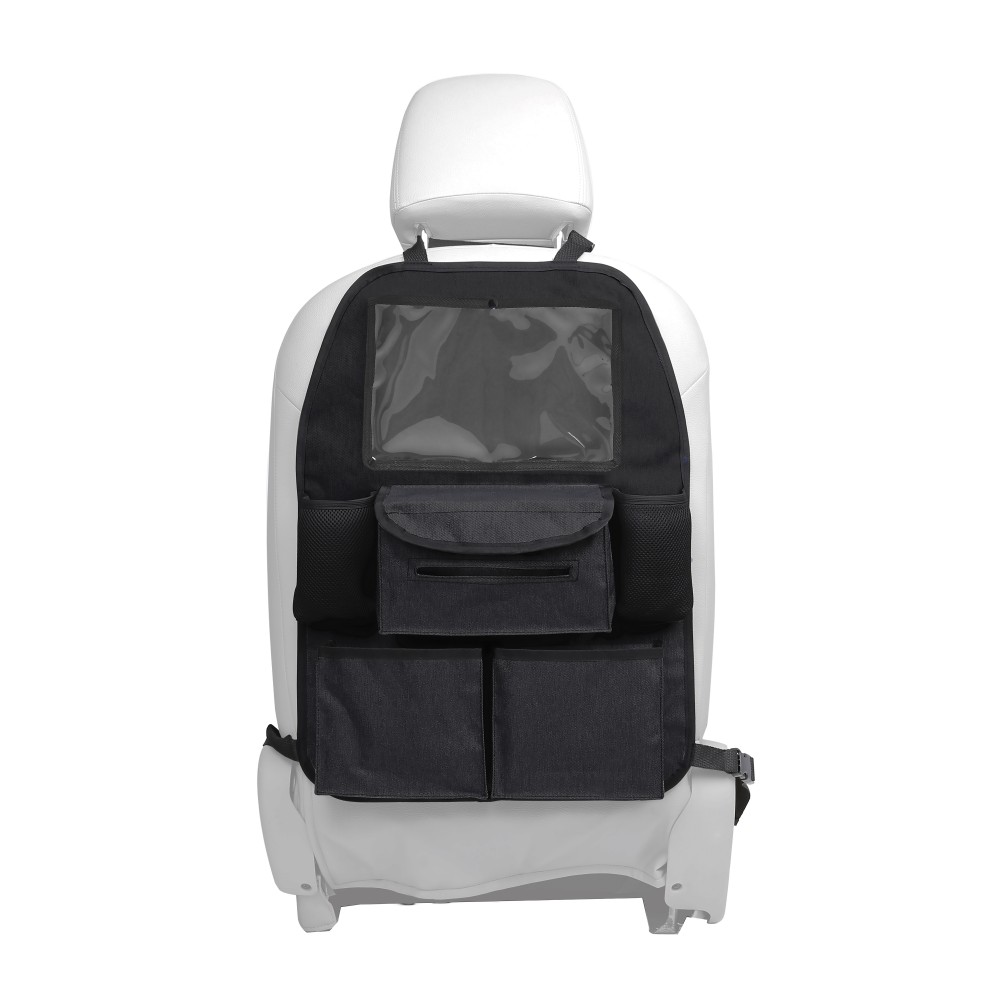 Organizator auto pentru copii Cangaroo Harbour Black,Model universal,Protejeaza scaunul din fata de murdarie,Buzunare multiple,Compartiment pentru seervetele umede si Sticla,Dimensiune 59x43 cm - 2