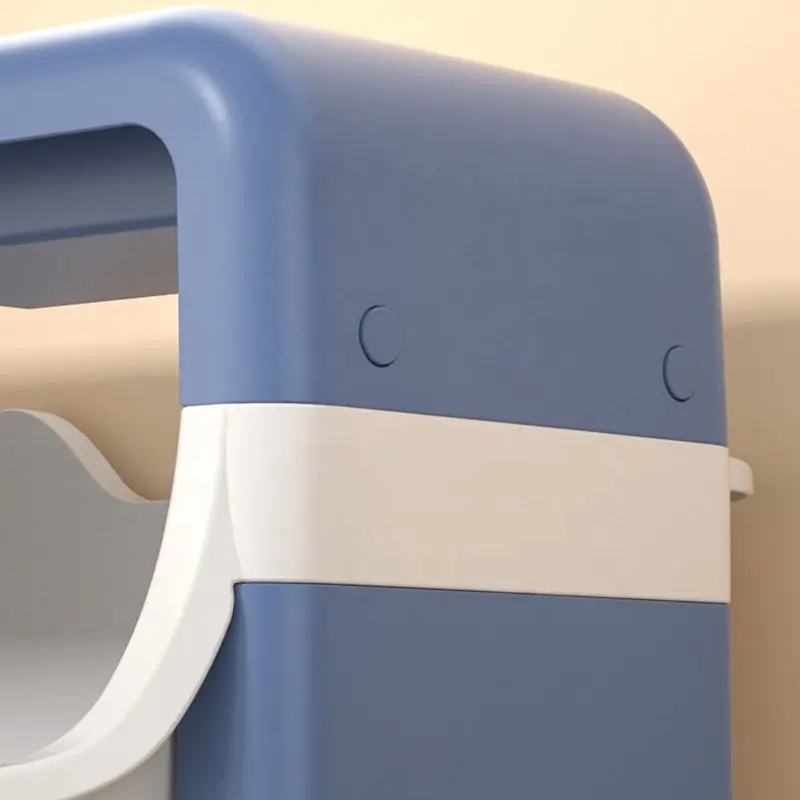Organizator pentru copii Little Mom Piggy Blue cu 2 nivele, echipat cu 2 cutii deschise, prevazut cu roti, dimensiuni 63x40x27 cm - 2
