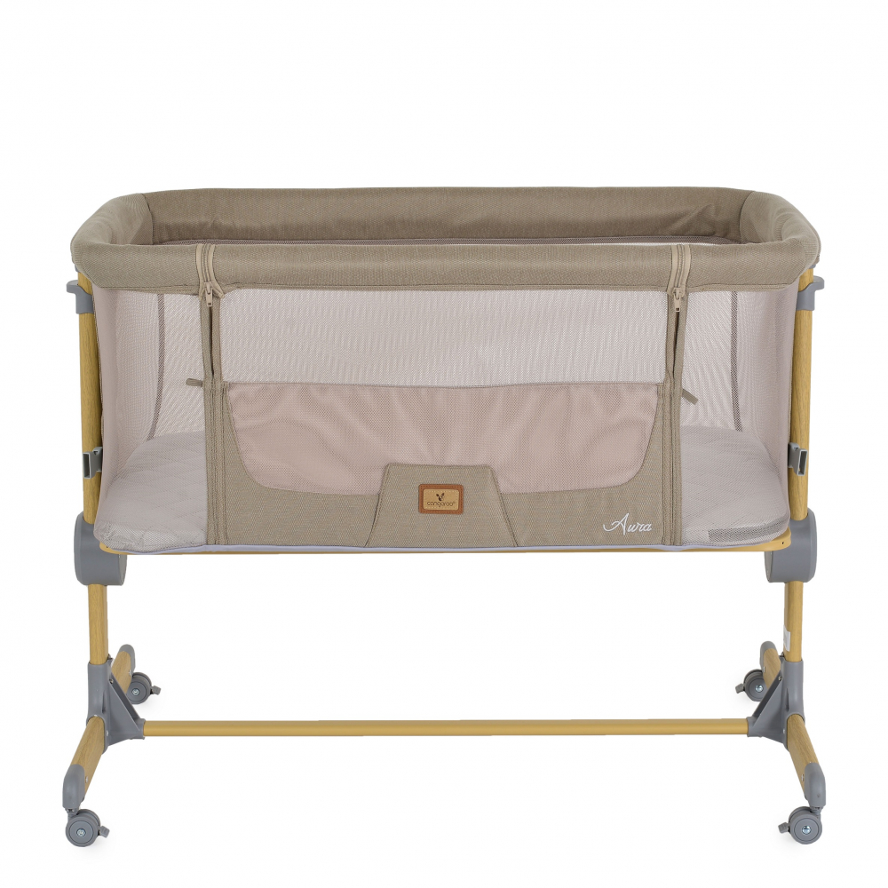 Patut Co-Sleeper Cangaroo Aura Beige 88x56 cm cu laterala culisanta, Saltea cu baza ferma si husa detasabila, Functie anti reflux, 7 nivele de reglare a inaltimii, 4 Roti cu frana,recomandat de la nastere pana la 9 kg - 2