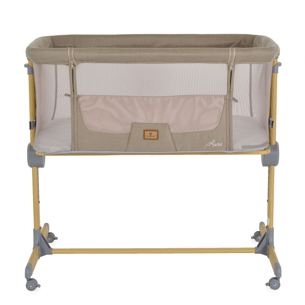 Patut Co-Sleeper Cangaroo Aura Beige 88x56 cm cu laterala culisanta, Saltea cu baza ferma si husa detasabila, Functie anti reflux, 7 nivele de reglare a inaltimii, 4 Roti cu frana,recomandat de la nastere pana la 9 kg - 3