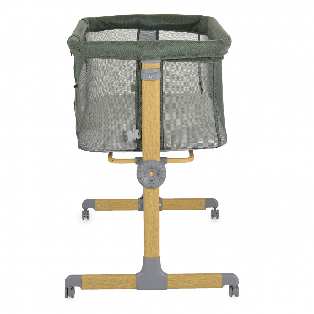 Patut Co-Sleeper Cangaroo Aura Green 88x56 cm cu laterala culisanta, Saltea cu baza ferma si husa detasabila, Functie anti reflux, 7 nivele de reglare a inaltimii, 4 Roti cu frana,recomandat de la nastere pana la 9 kg - 1