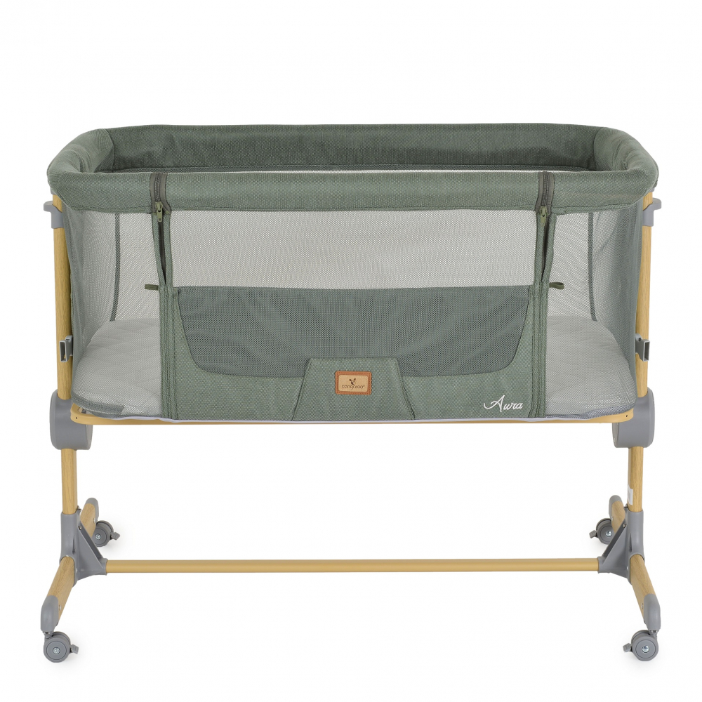Patut Co-Sleeper Cangaroo Aura Green 88x56 cm cu laterala culisanta, Saltea cu baza ferma si husa detasabila, Functie anti reflux, 7 nivele de reglare a inaltimii, 4 Roti cu frana,recomandat de la nastere pana la 9 kg - 3