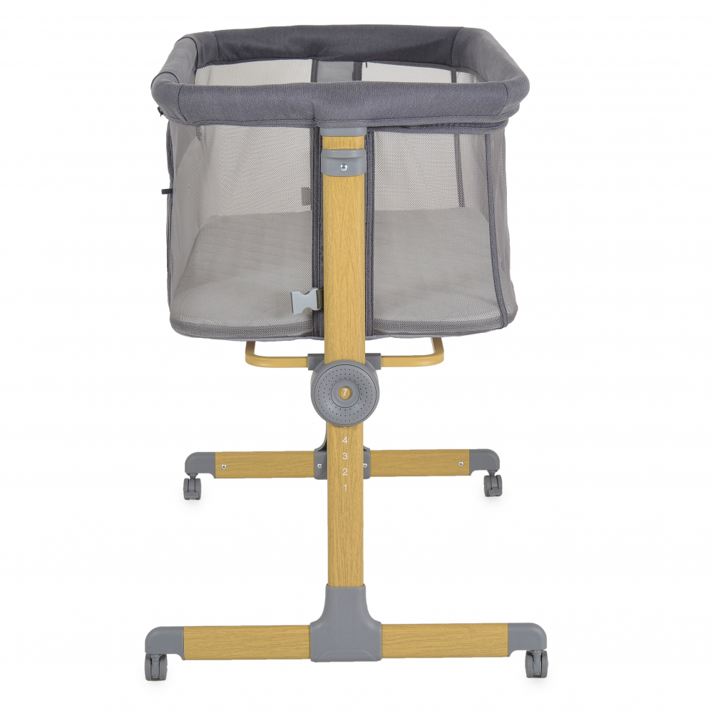 Patut Co-Sleeper Cangaroo Aura Grey 88x56 cm cu laterala culisanta, Saltea cu baza ferma si husa detasabila, Functie anti reflux, 7 nivele de reglare a inaltimii, 4 Roti cu frana,recomandat de la nastere pana la 9 kg - 1