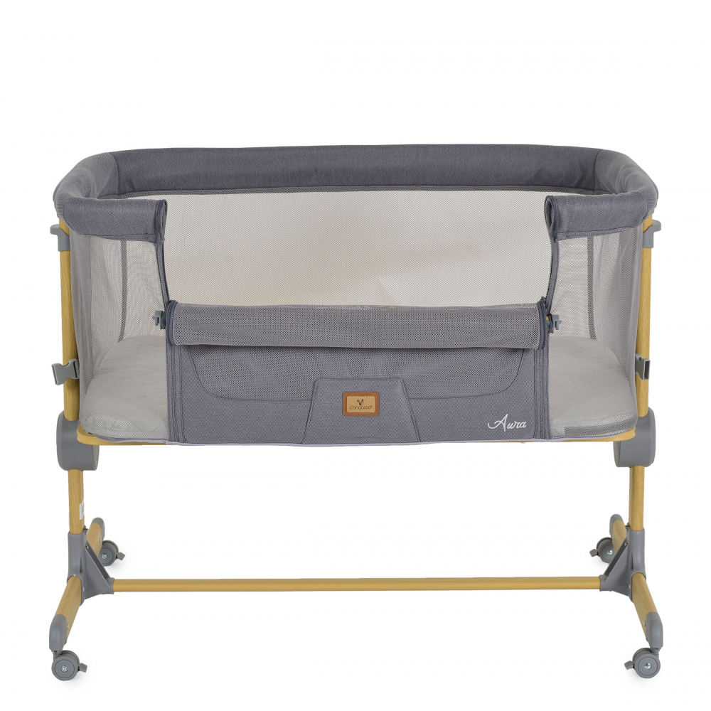 Patut Co-Sleeper Cangaroo Aura Grey 88x56 cm cu laterala culisanta, Saltea cu baza ferma si husa detasabila, Functie anti reflux, 7 nivele de reglare a inaltimii, 4 Roti cu frana,recomandat de la nastere pana la 9 kg - 2