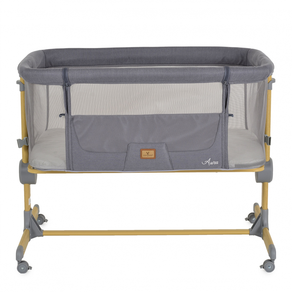 Patut Co-Sleeper Cangaroo Aura Grey 88x56 cm cu laterala culisanta, Saltea cu baza ferma si husa detasabila, Functie anti reflux, 7 nivele de reglare a inaltimii, 4 Roti cu frana,recomandat de la nastere pana la 9 kg - 3