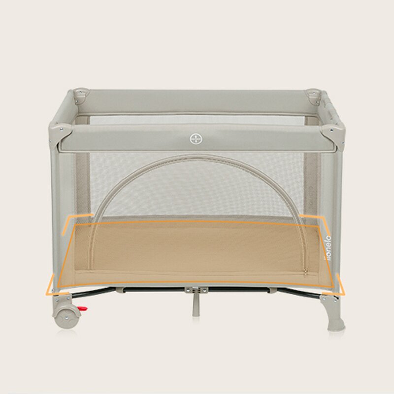 Patut pliabil, Lionelo, Laura, 102 x 74 cm, Cu doua nivele, Functie de tarc, Cu roti, Include salteluta si geanta de transport, Pereti din plasa, Deschidere laterala, Pana la 15 kg, 0 luni +, Bej - 2