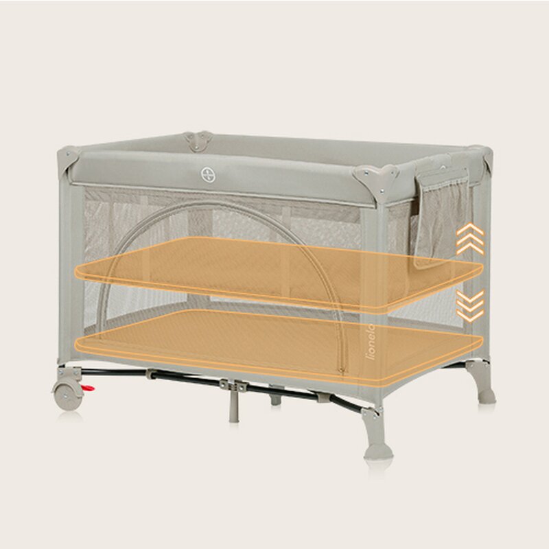 Patut pliabil, Lionelo, Laura, 102 x 74 cm, Cu doua nivele, Functie de tarc, Cu roti, Include salteluta si geanta de transport, Pereti din plasa, Deschidere laterala, Pana la 15 kg, 0 luni +, Bej - 4