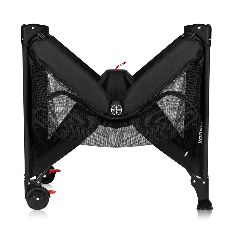 Patut pliabil, Lionelo, Laura, 102 x 74 cm, Cu doua nivele, Functie de tarc, Cu roti, Include salteluta si geanta de transport, Pereti din plasa, Deschidere laterala, Pana la 15 kg, 0 luni +, Negru - 1
