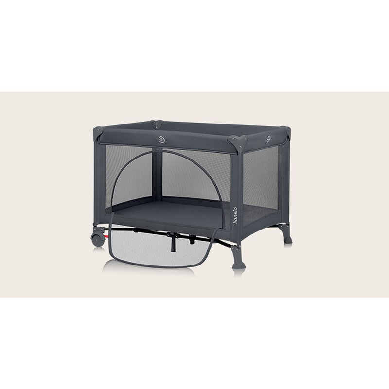Patut pliabil, Lionelo, Laura, 102 x 74 cm, Cu doua nivele, Functie de tarc, Cu roti, Include salteluta si geanta de transport, Pereti din plasa, Deschidere laterala, Pana la 15 kg, 0 luni +, Gri - 4
