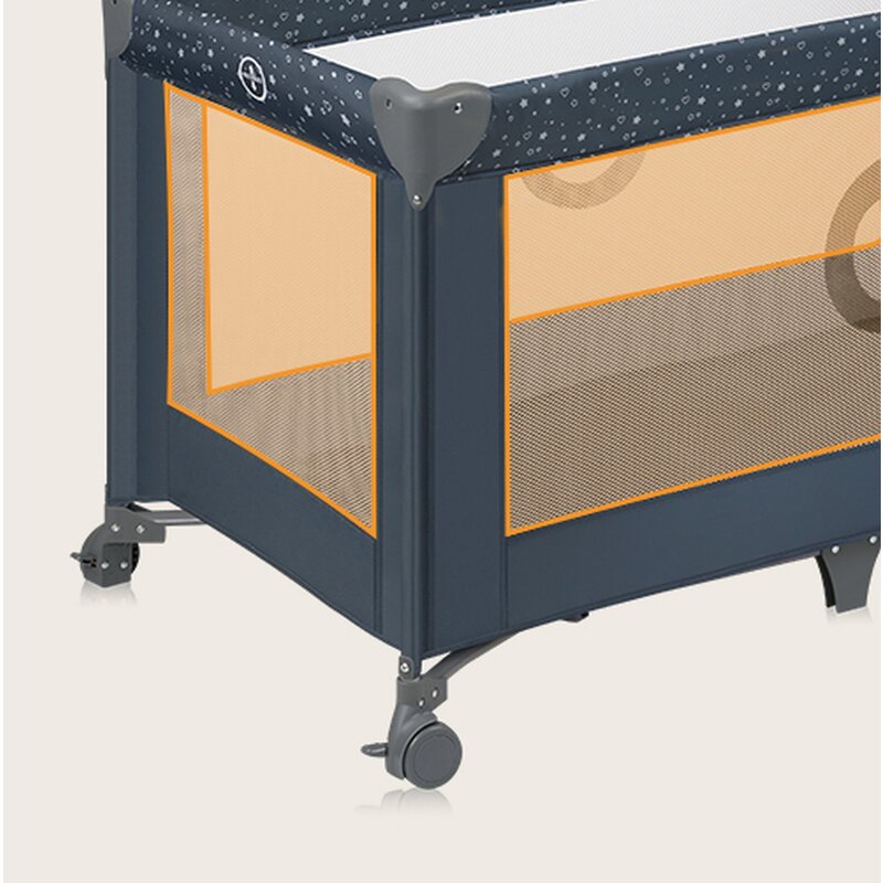 Patut pliabil, Lionelo, Stefi, Cu un nivel, Cu intrare laterala cu fermoar, 2 roti, 120x60 cm, Conform cu standardul european de securitate EN 716, Albastru - 1