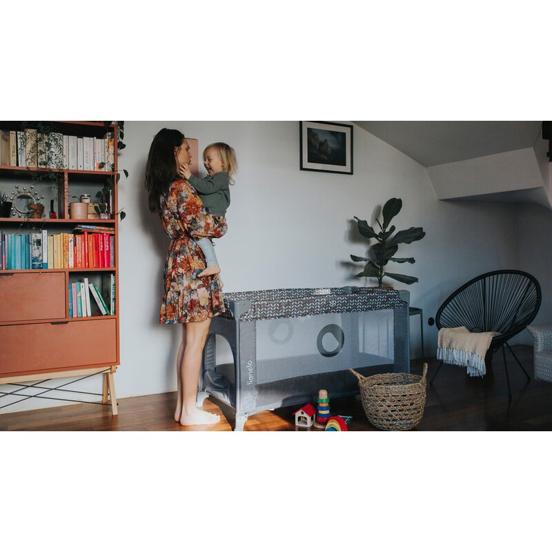 Patut pliabil, Lionelo, Stefi, Cu un nivel, Cu intrare laterala cu fermoar, 2 roti, 120x60 cm, Conform cu standardul european de securitate EN 716, Albastru - 3