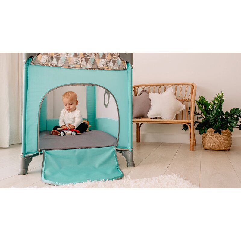 Patut pliabil, Lionelo, Stefi, Cu un nivel, Cu intrare laterala cu fermoar, 2 roti, 120x60 cm, Conform cu standardul european de securitate EN 716, Albastru - 4