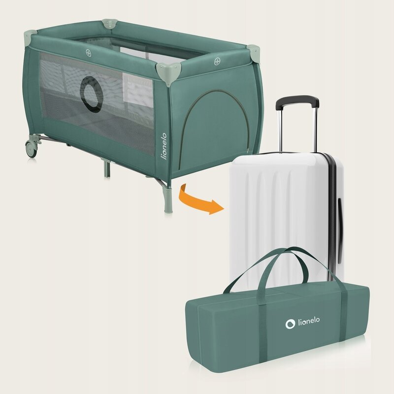 Patut pliabil, Lionelo, Stefi Plus, Cu doua nivele, Cu intrare laterala cu fermoar, 2 roti, 120 x 60 cm, Conform cu standardul european de securitate EN 716, Verde Olive - 1