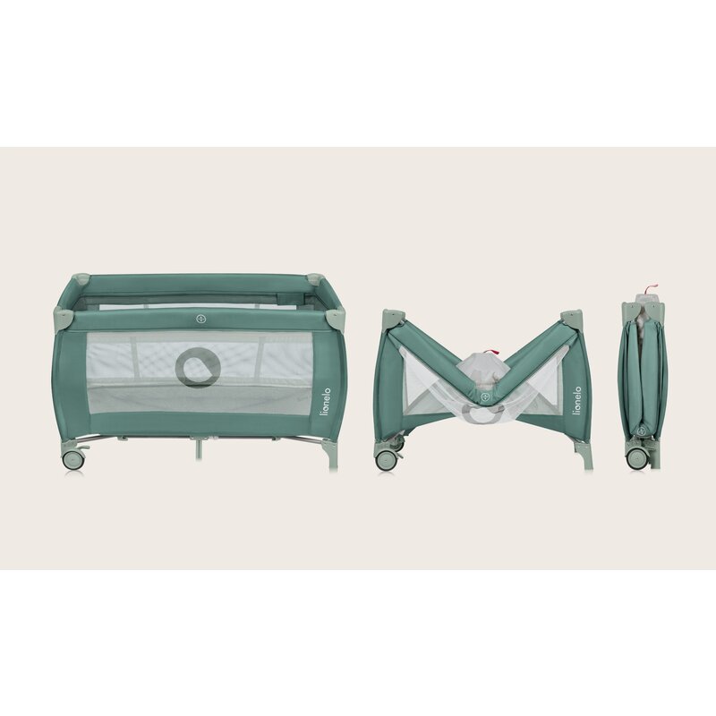 Patut pliabil, Lionelo, Stefi Plus, Cu doua nivele, Cu intrare laterala cu fermoar, 2 roti, 120 x 60 cm, Conform cu standardul european de securitate EN 716, Verde Olive - 2