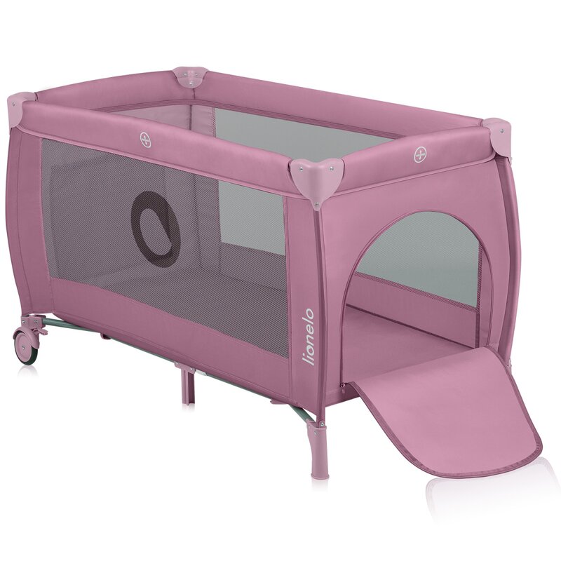Patut pliabil, Lionelo, Stefi Plus, Cu doua nivele, Cu intrare laterala cu fermoar, 2 roti, 120 x 60 cm, Conform cu standardul european de securitate EN 716, Roz