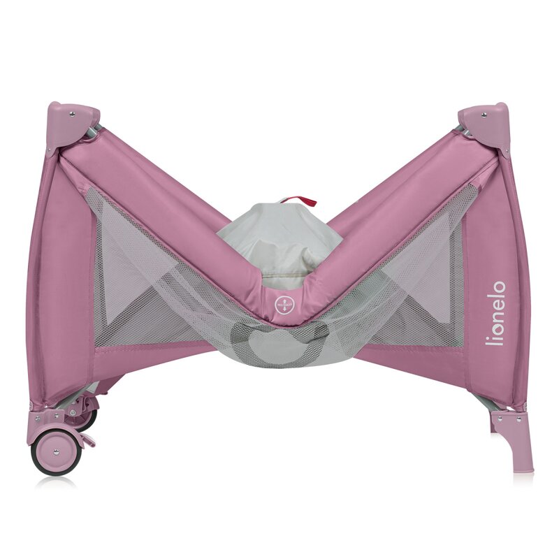 Patut pliabil, Lionelo, Stefi Plus, Cu doua nivele, Cu intrare laterala cu fermoar, 2 roti, 120 x 60 cm, Conform cu standardul european de securitate EN 716, Roz - 1