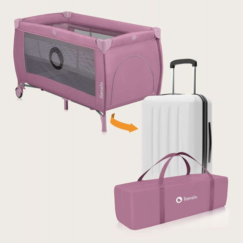 Patut pliabil, Lionelo, Stefi Plus, Cu doua nivele, Cu intrare laterala cu fermoar, 2 roti, 120 x 60 cm, Conform cu standardul european de securitate EN 716, Roz - 3
