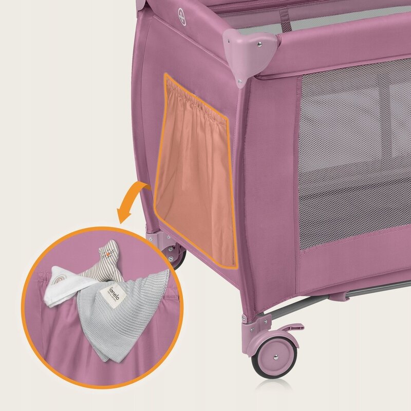 Patut pliabil, Lionelo, Stefi Plus, Cu doua nivele, Cu intrare laterala cu fermoar, 2 roti, 120 x 60 cm, Conform cu standardul european de securitate EN 716, Roz - 4