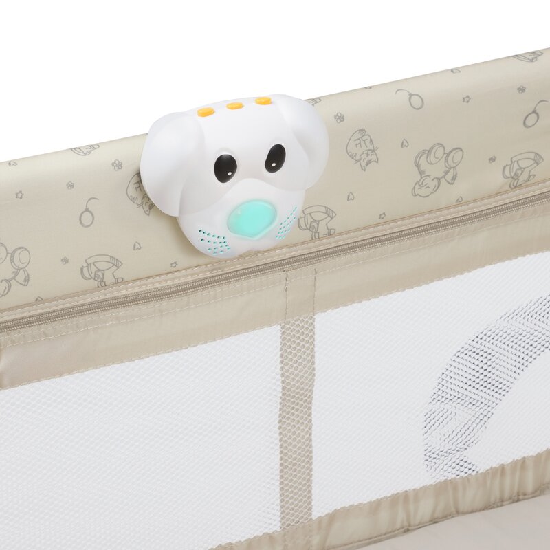 Patut pliabil, Lionelo, Sven Plus, 120x60 cm, Cu doua nivele, Cu arcada jucarii, masuta de infasat, vibratii, melodii, conform cu standardele europeane de securitate EN716 si EN12221, Bej Latte - 4
