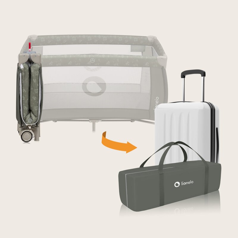 Patut pliabil, Lionelo, Sven Plus, 120x60 cm, Cu doua nivele, Cu arcada jucarii, masuta de infasat, vibratii, melodii, conform cu standardele europeane de securitate EN716 si EN12221, Bej Olive - 4