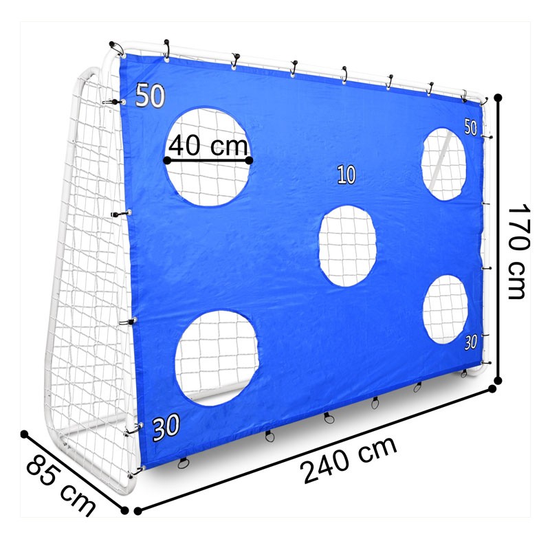 Poarta de fotbal cu 5 tinte pentru antrenament, 240x150x90 cm, profil 32 mm, otel, albalbastru