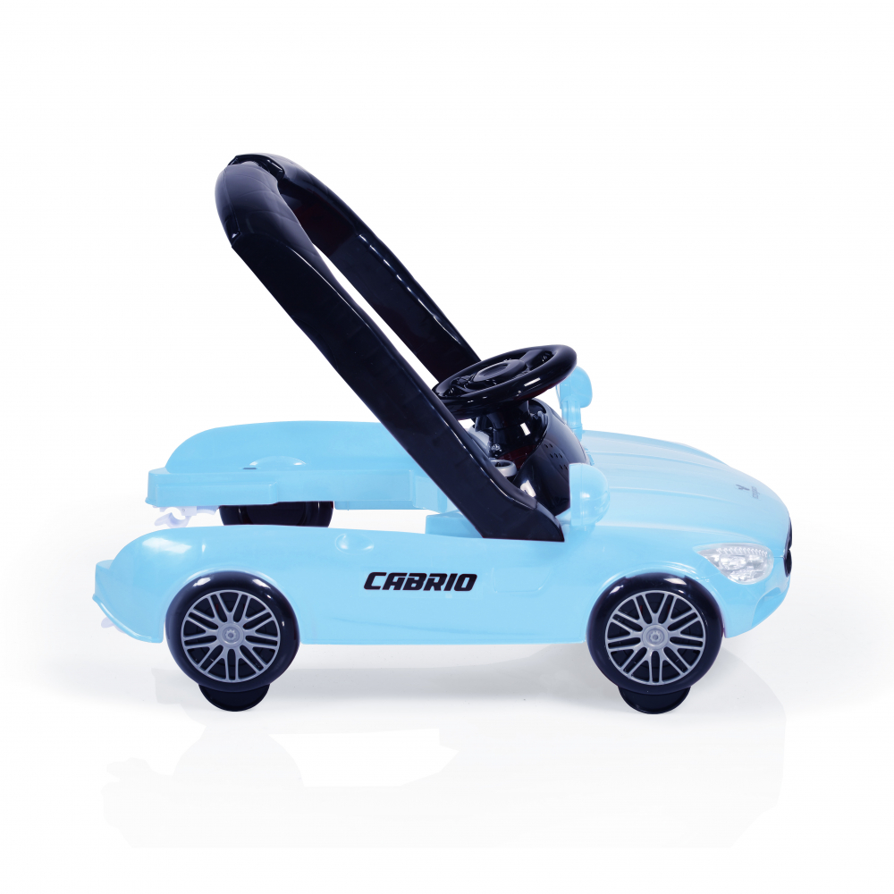 Premergator 2in1 Cabrio Blue transformabil in antepremergator, Inaltime reglabila, Functie antepremergator, Panoul muzical detasabil, Roti fata pivotante, Potrivit de la 6 luni+ pana la 12 kg