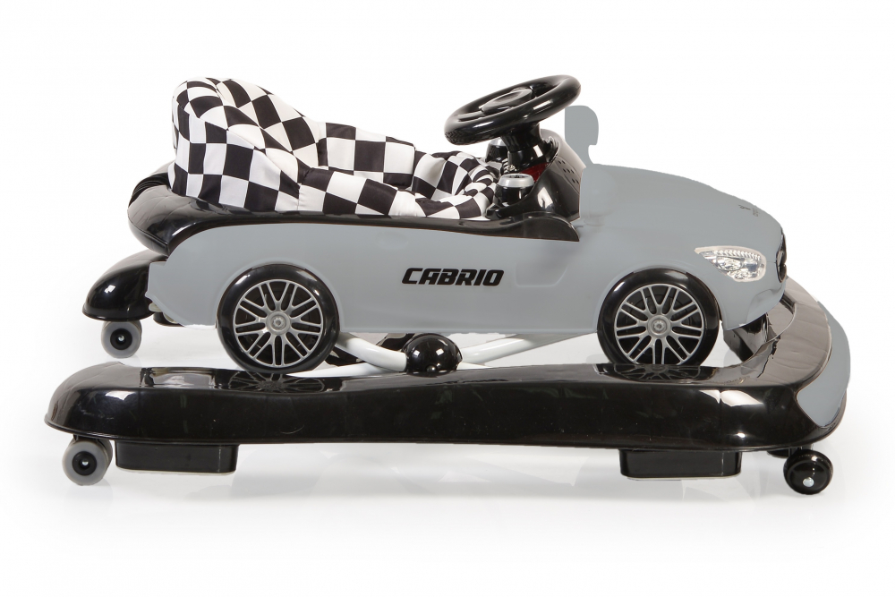 Premergator 2in1 Cabrio Grey transformabil in antepremergator, Inaltime reglabila, Functie antepremergator, Panoul muzical detasabil, Roti fata pivotante,  Potrivit de la 6 luni+ pana la 12 kg