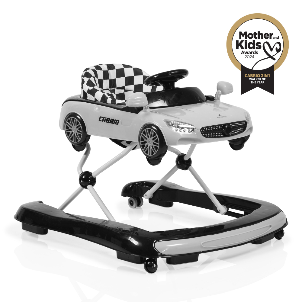 Premergator 2in1 Cabrio Grey transformabil in antepremergator, Inaltime reglabila, Functie antepremergator, Panoul muzical detasabil, Roti fata pivotante,  Potrivit de la 6 luni+ pana la 12 kg - 3