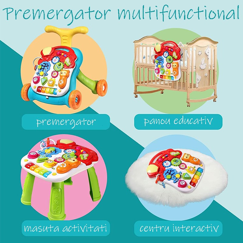 Premergator interactiv multifunctional, masuta activitati, efecte sonore, maner reglare inaltime, 2 viteze ajustabile - 5