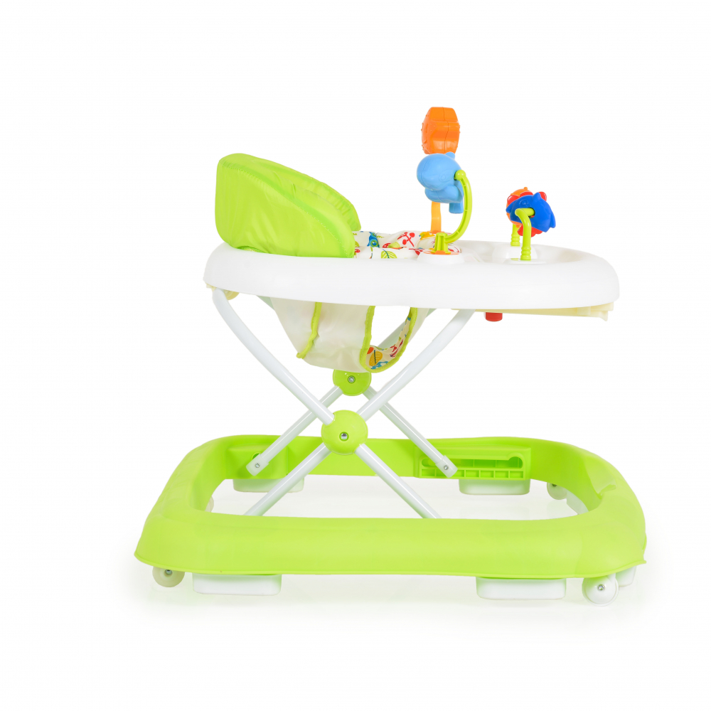 Premergator pliabil pentru copii Moni Eko Green cu inaltime sezut reglabil,spatar inalt si confortabil,panou cu jucarii,roti pivotante si protectii cauciucate siguranta praguri - 2