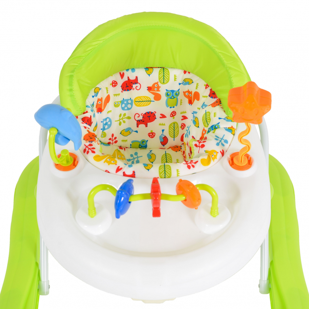 Premergator pliabil pentru copii Moni Eko Green cu inaltime sezut reglabil,spatar inalt si confortabil,panou cu jucarii,roti pivotante si protectii cauciucate siguranta praguri - 3