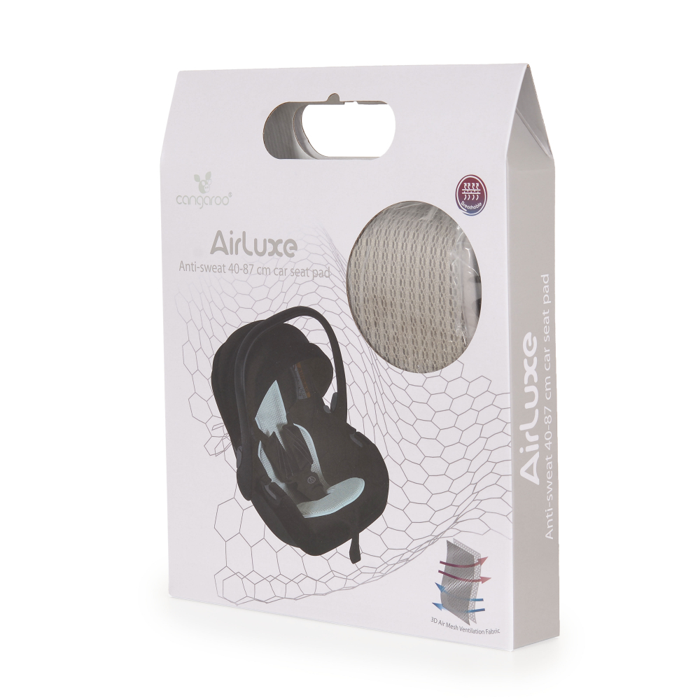 Protectie antitranspiratie Cangaroo AirLuxe Grey pentru scaun auto copii grupa 40-87 cm, material 3D special, reduce transpiratia
