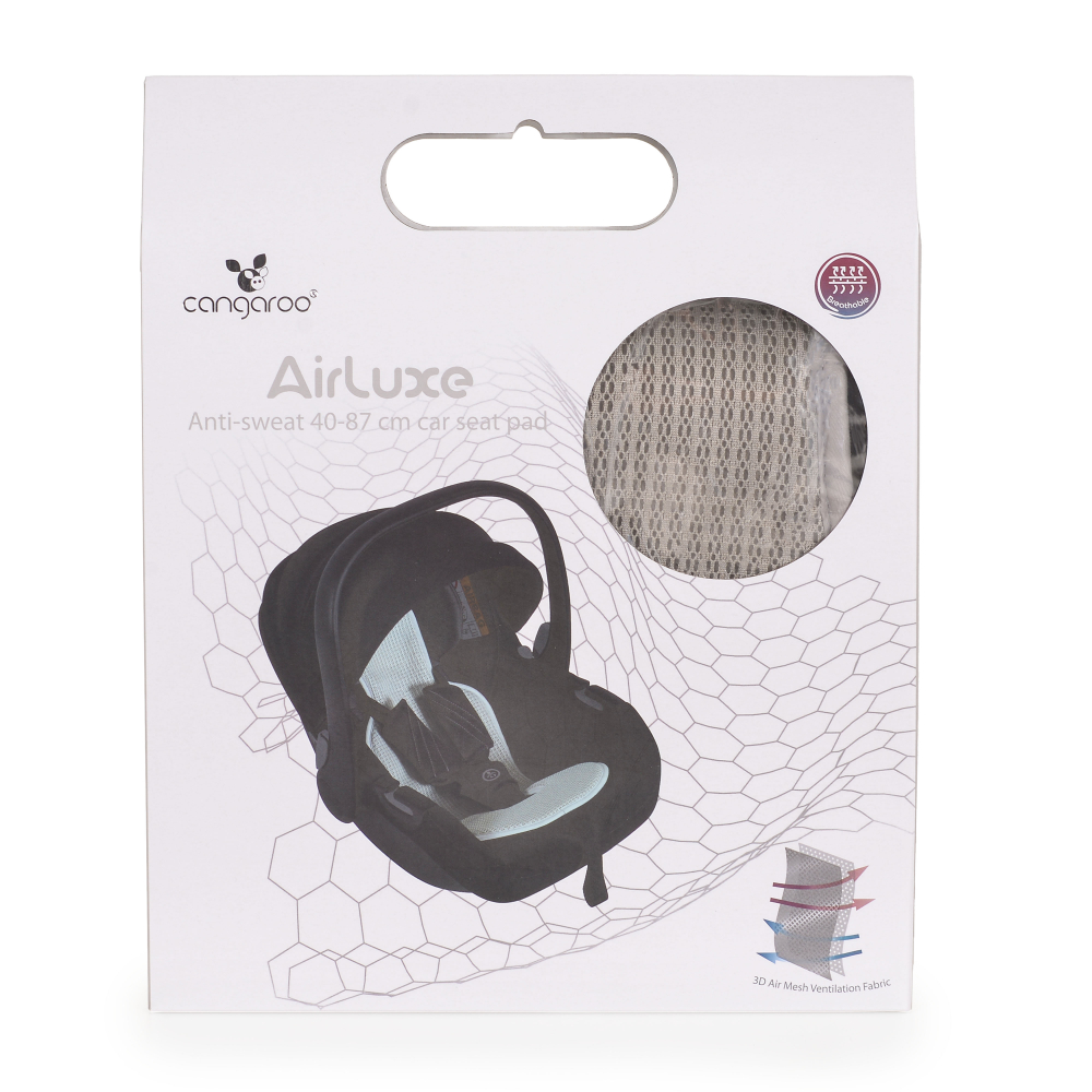Protectie antitranspiratie Cangaroo AirLuxe Grey pentru scaun auto copii grupa 40-87 cm, material 3D special, reduce transpiratia - 1 | YEO