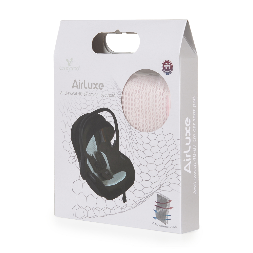 Protectie antitranspiratie Cangaroo AirLuxe Pink pentru scaun auto copii grupa 40-87 cm, material 3D special, reduce transpiratia