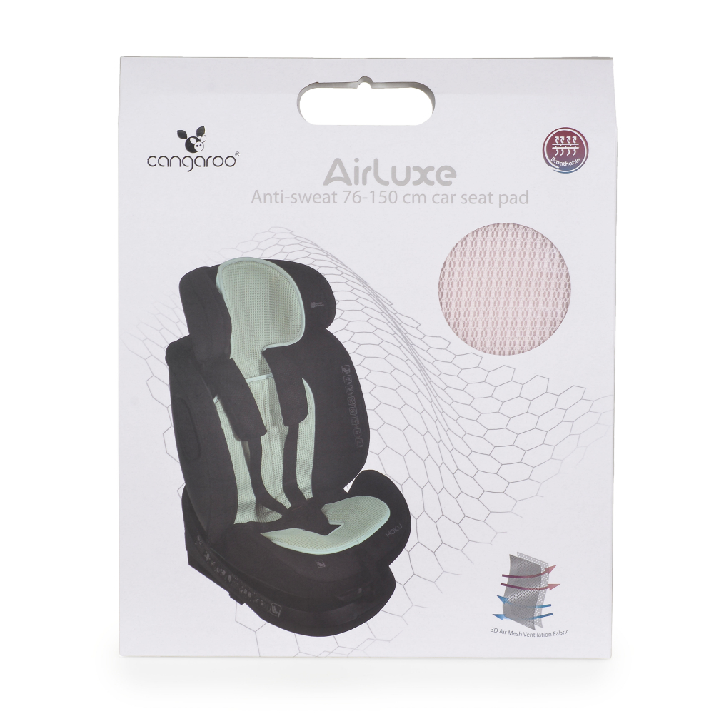 Protectie antitranspiratie Cangaroo AirLuxe Pink pentru scaun auto copii grupa 70-150 cm, material 3D special, reduce transpiratia, model cu dimensiune reglabila - 1 | YEO