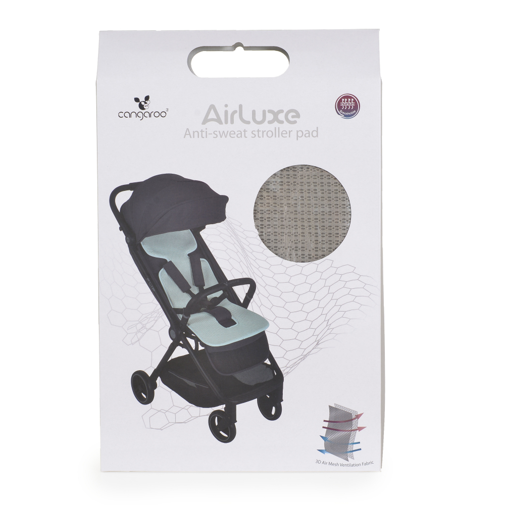 Protectie antitranspiratie Cangaroo AirLuxe Universal Grey pentru carucior, material 3D special, reduce transpiratia, potrivire universala
