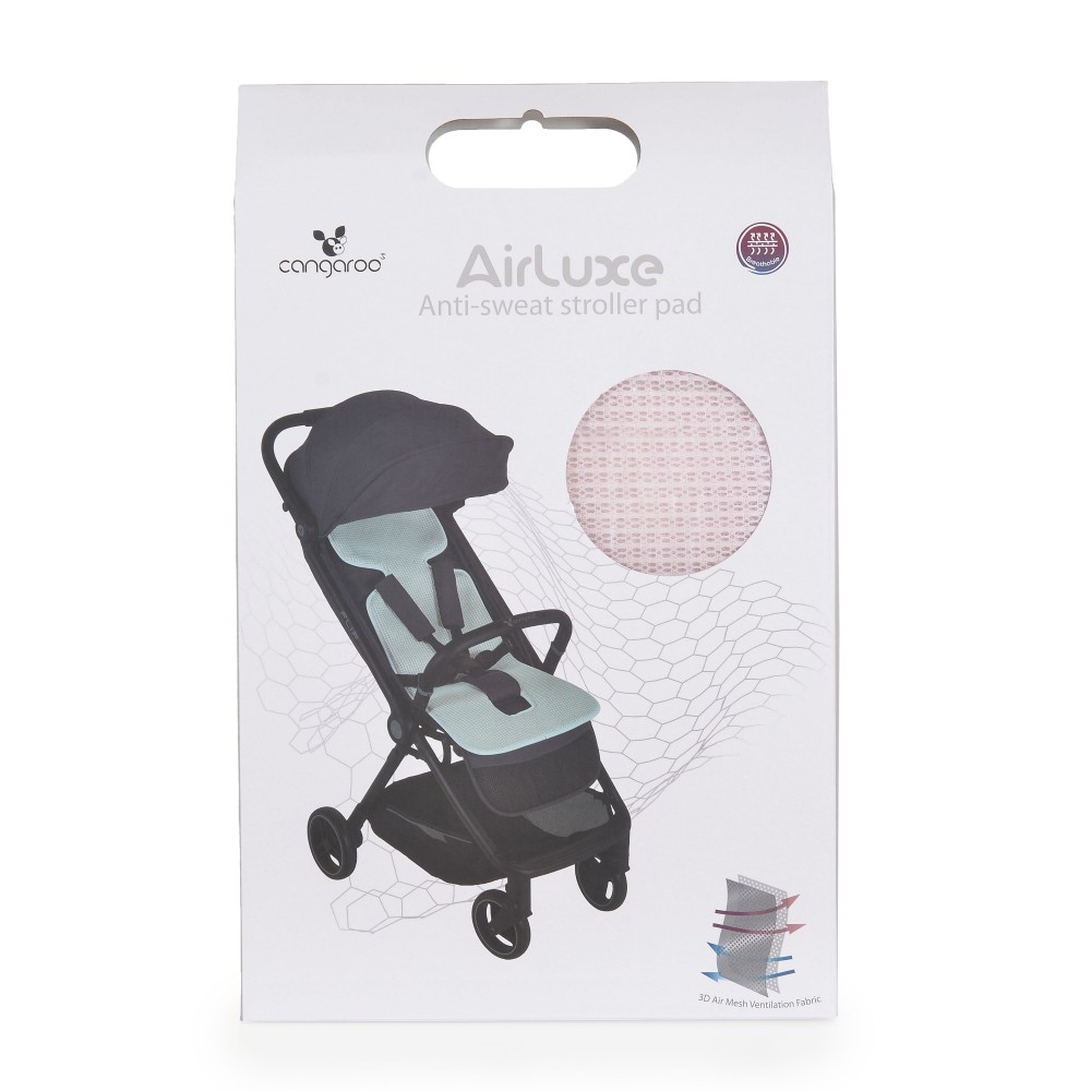 Protectie antitranspiratie Cangaroo AirLuxe Universal Pink pentru carucior, material 3D special, reduce transpiratia, potrivire universala - 1 | YEO