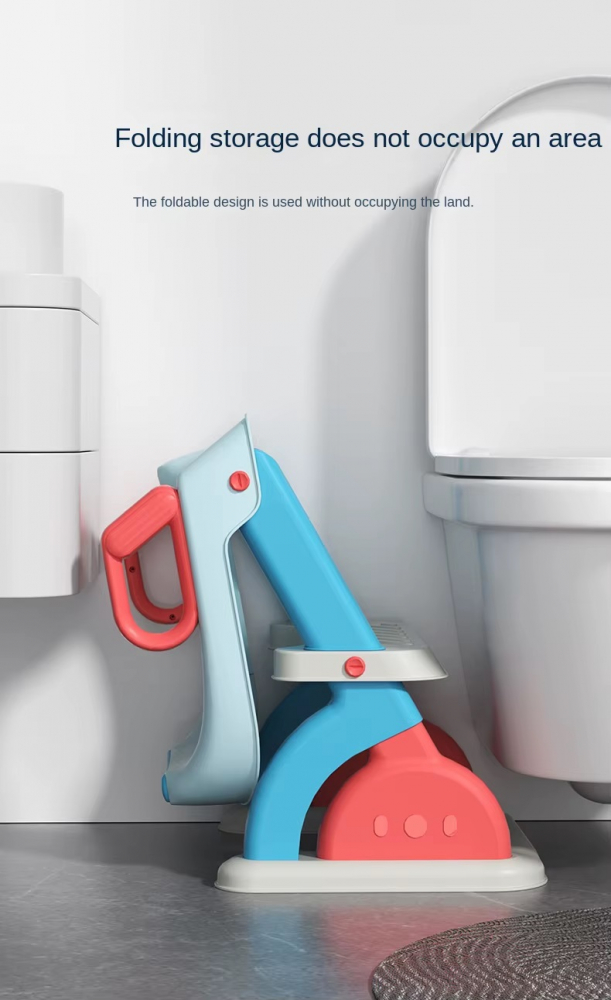 Reductor toaleta pentru copii Little Mom Blue, pliabil, echipat cu colac moale din spuma PU, trepte antiderapante, manere ergonomice, structura triunghiulara, design anti-stropire, dimensiune 53.5 x 40.5 cm - 2 | YEO