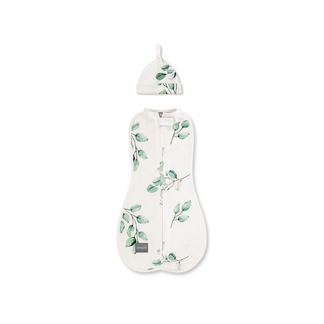 Saculet Swaddle infasat nou nascut + caciulita First Step Eucalipt Sleepee