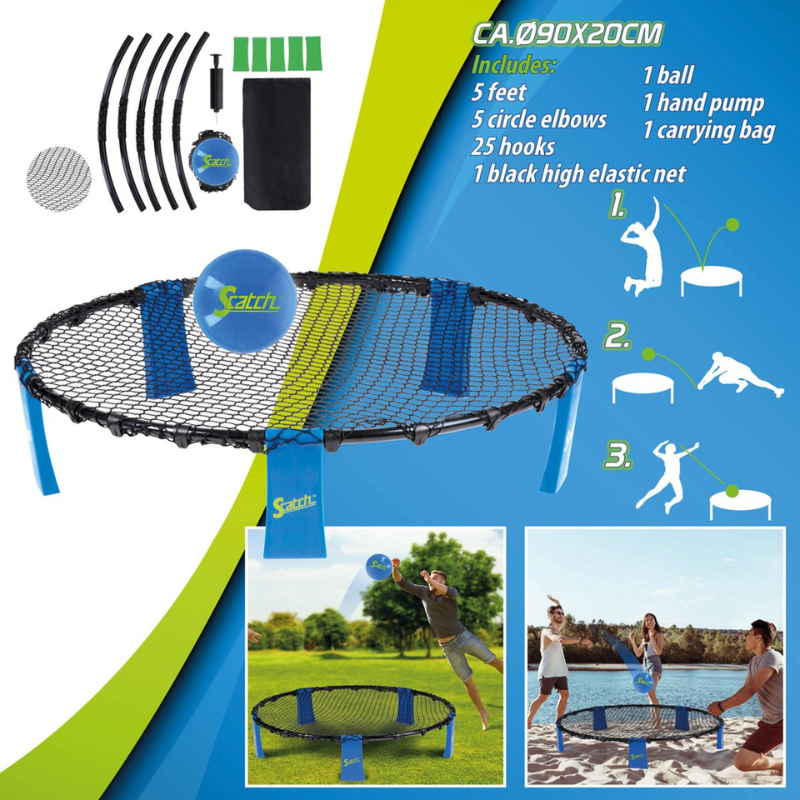 Joc cu mingea Scatch game Spiderball include plasa rotunda cu baza, minge gonflabila, pompa i o geanta practica de transport - 6