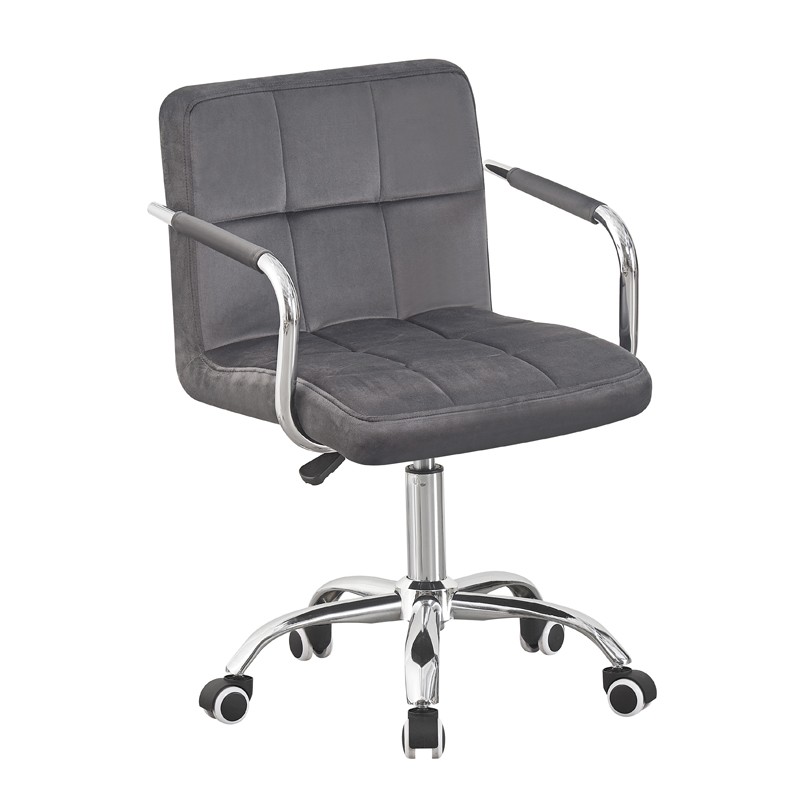 Scaun de birou, conferinte, inaltime 78-90 cm, baza si manere cromate, roti pivotante, velur gri - 5