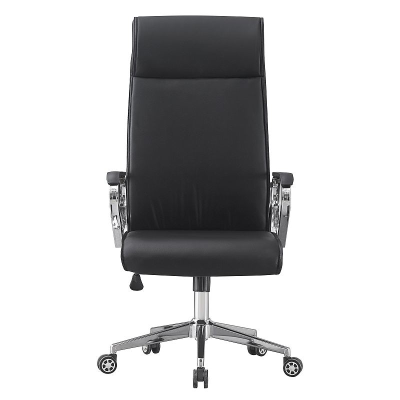 Scaun ergonomic de birou, piele ecologica, inaltime reglabila, baza si manere otel cromat, negru