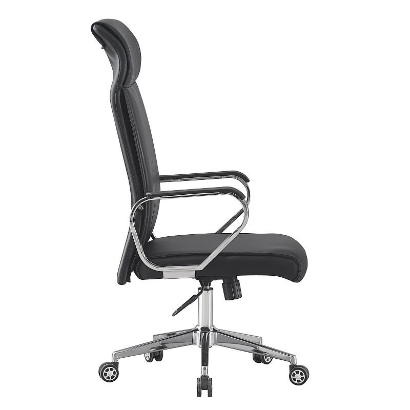 Scaun ergonomic de birou, piele ecologica, inaltime reglabila, baza si manere otel cromat, negru - 1