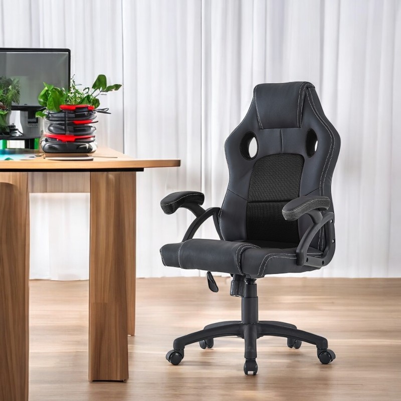 Scaun ergonomic gaming, inaltime reglabila, tetiera si cotiere capitonate, maxim 150 kg, rotire 360 grade, pvc si mesh - 1