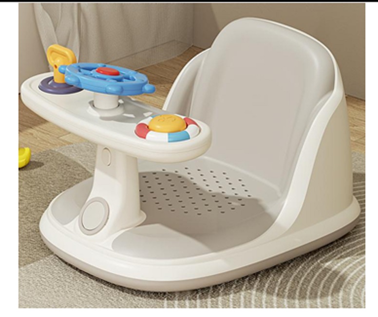 Scaunel de baie pentru copii Little Mom Cream Sailor, ghidon de sustinere echipat cu jucarii sonore, design ergonomic cu spatar, husa detasabila din cauciuc, fixare cu ventuze, dimensiune 20 x 39 x 23.5 cm - 1 | YEO