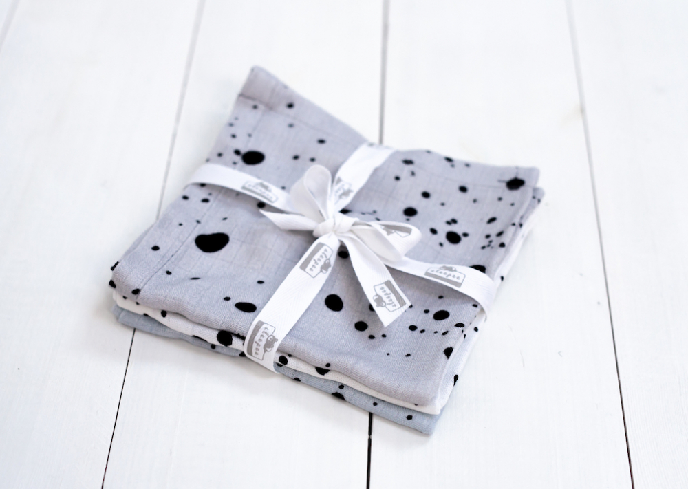 Set 3 Museline din bambus Dots AlbastruAlbGri Sleepee - 4