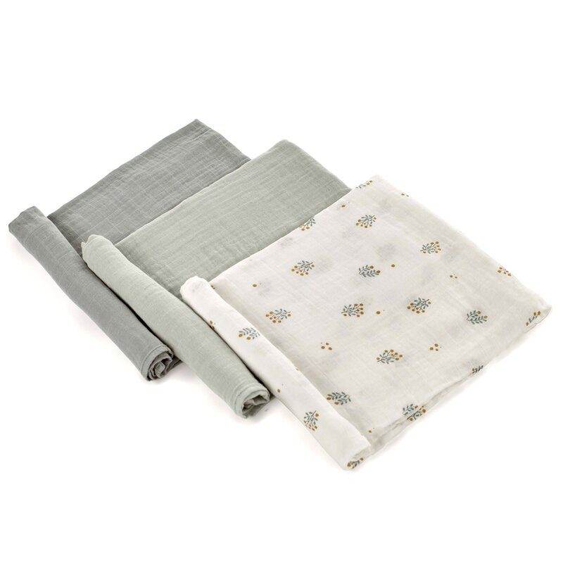 Set 3 scutece Jane din muselina de bambus 80 x 80 cm Botanic - 1