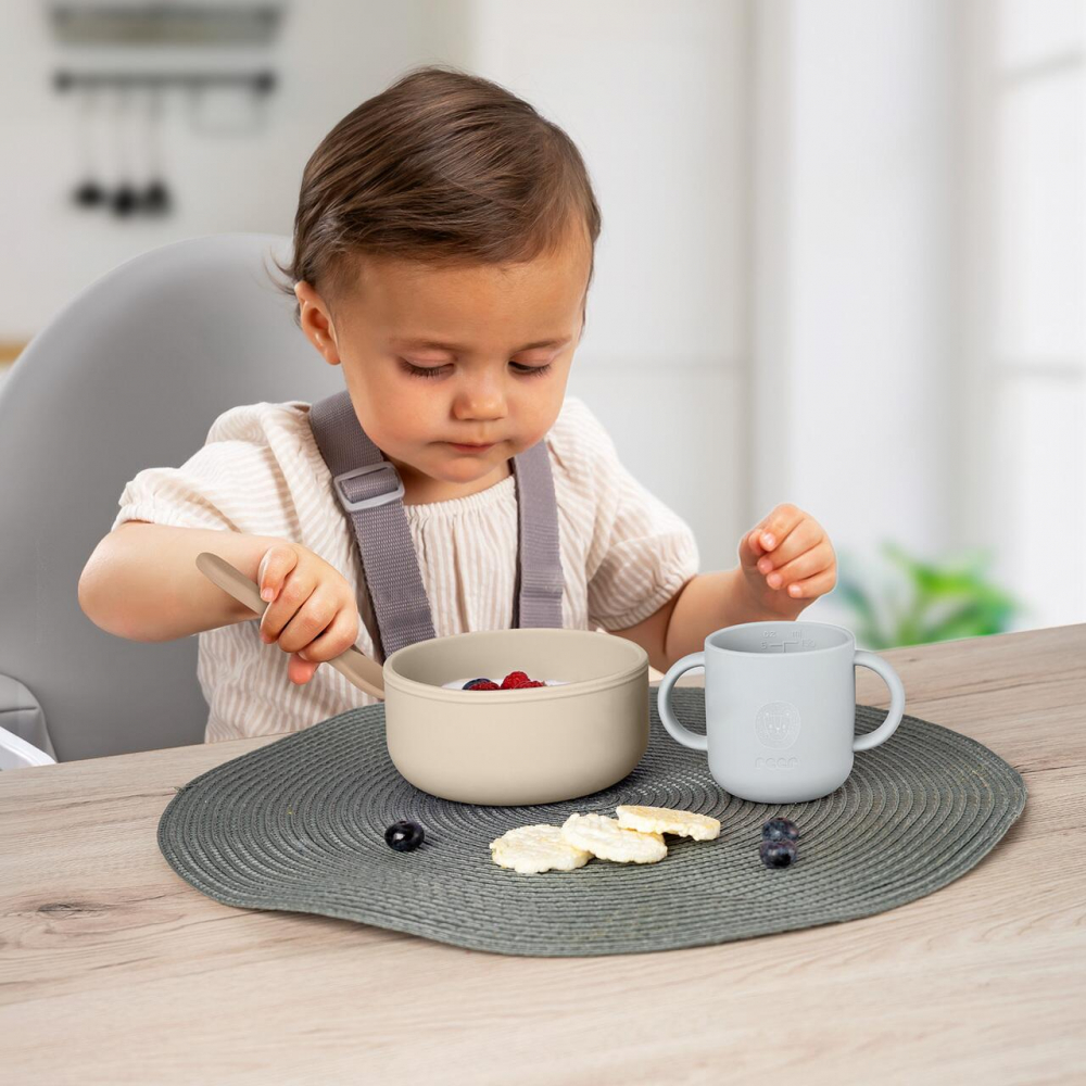 Set 4 piese vesela din silicon pentru copii, fara BPA, lavabile in masina de spalat vase Bej - 1 | YEO